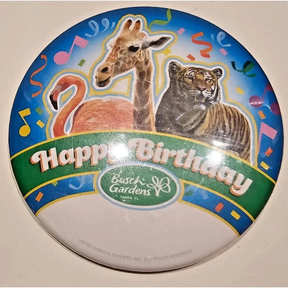 Busch Gardens Birthday Pin Worn 1 Day Giraffe, Lion, Flamingo 2025